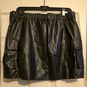 Black Faux Leather Cargo Skirt